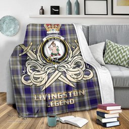 ScotsTee Shop Scottish Livingston Dress Clan Crest Tartan Blanket The Golden Sword of Courageous Legacy Blanket