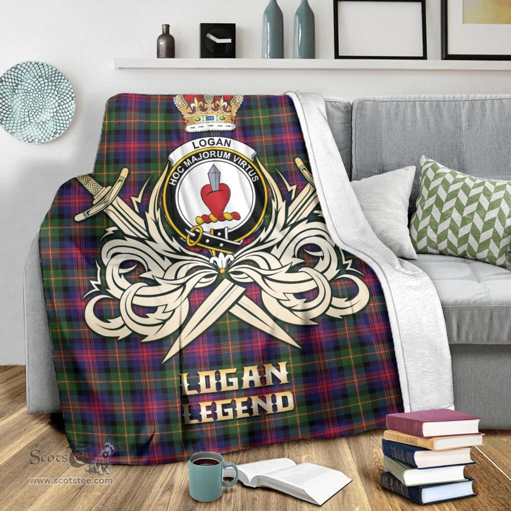 ScotsTee Shop Scottish Logan Modern Clan Crest Tartan Blanket The Golden Sword of Courageous Legacy Blanket