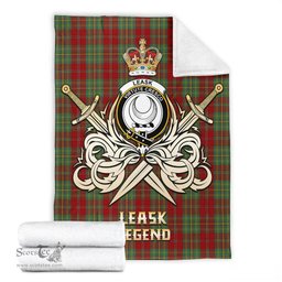 ScotsTee Shop Scottish Leask Clan Crest Tartan Blanket The Golden Sword of Courageous Legacy Blanket