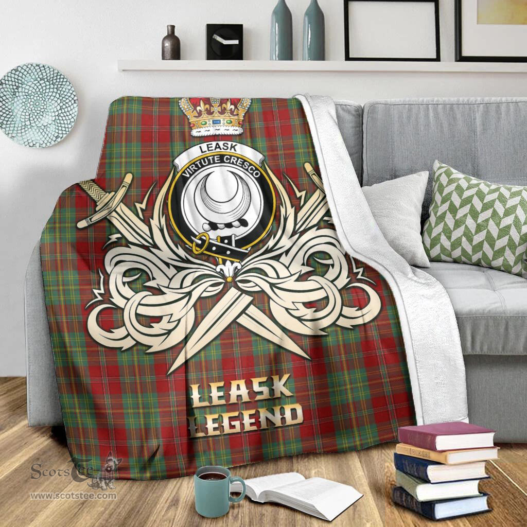 ScotsTee Shop Scottish Leask Clan Crest Tartan Blanket The Golden Sword of Courageous Legacy Blanket