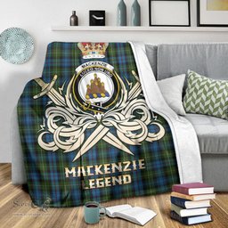 ScotsTee Shop Scottish MacKenzie Clan Crest Tartan Blanket The Golden Sword of Courageous Legacy Blanket