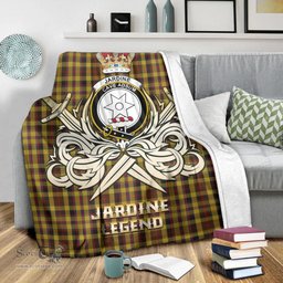 ScotsTee Shop Scottish Jardine Clan Crest Tartan Blanket The Golden Sword of Courageous Legacy Blanket