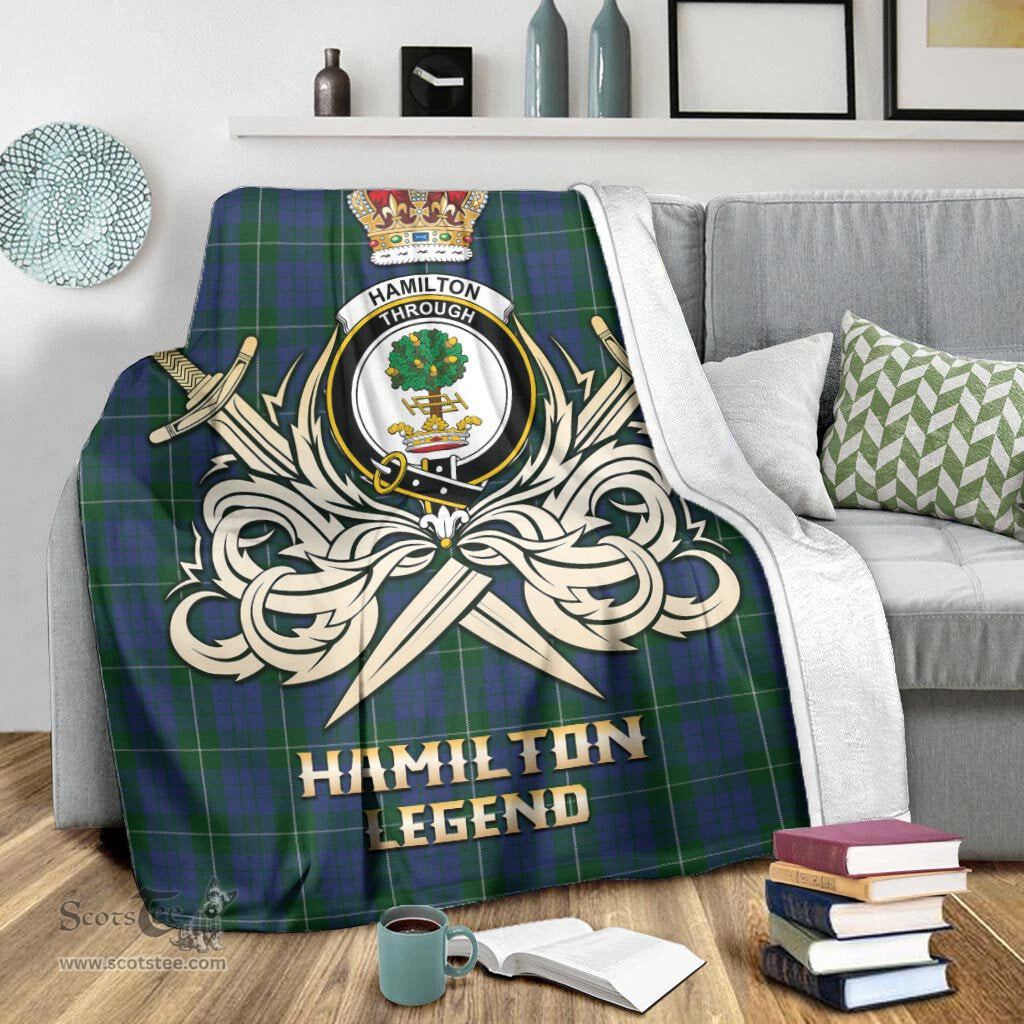 ScotsTee Shop Scottish Hamilton Hunting Clan Crest Tartan Blanket The Golden Sword of Courageous Legacy Blanket