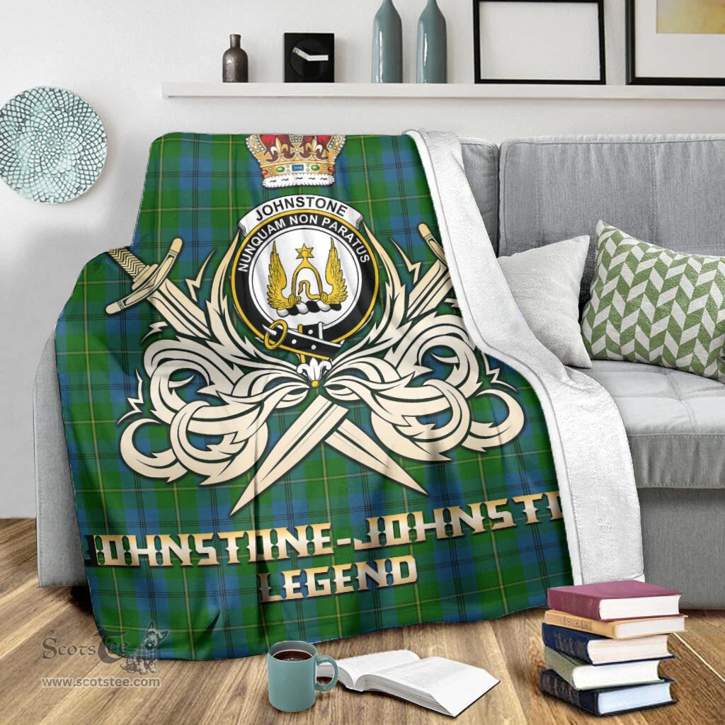 ScotsTee Shop Scottish Johnstone-Johnston Clan Crest Tartan Blanket The Golden Sword of Courageous Legacy Blanket