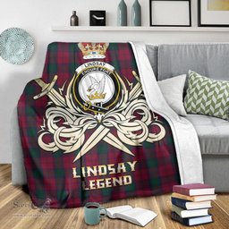ScotsTee Shop Scottish Lindsay Clan Crest Tartan Blanket The Golden Sword of Courageous Legacy Blanket