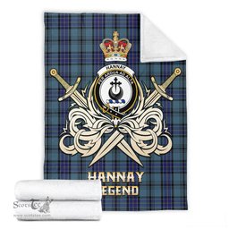 ScotsTee Shop Scottish Hannay Blue Clan Crest Tartan Blanket The Golden Sword of Courageous Legacy Blanket