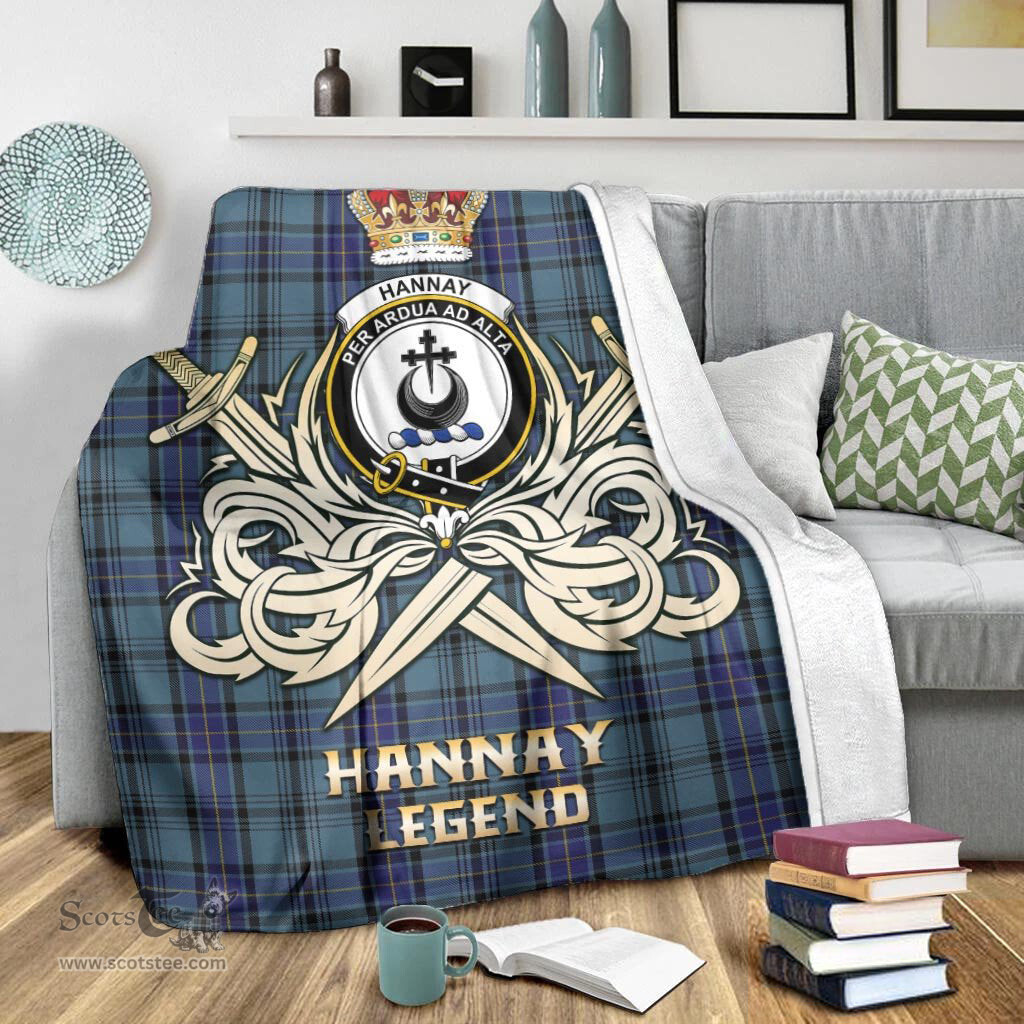 ScotsTee Shop Scottish Hannay Blue Clan Crest Tartan Blanket The Golden Sword of Courageous Legacy Blanket