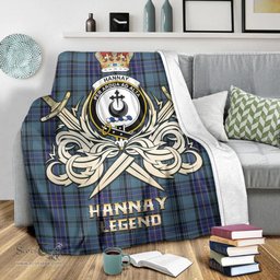 ScotsTee Shop Scottish Hannay Blue Clan Crest Tartan Blanket The Golden Sword of Courageous Legacy Blanket