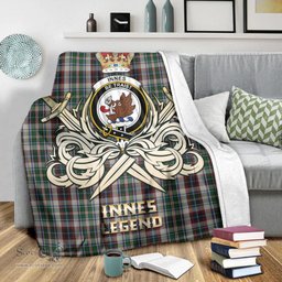 ScotsTee Shop Scottish Innes Dress Clan Crest Tartan Blanket The Golden Sword of Courageous Legacy Blanket