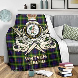 ScotsTee Shop Scottish Watson Modern Clan Crest Tartan Blanket The Golden Sword of Courageous Legacy Blanket
