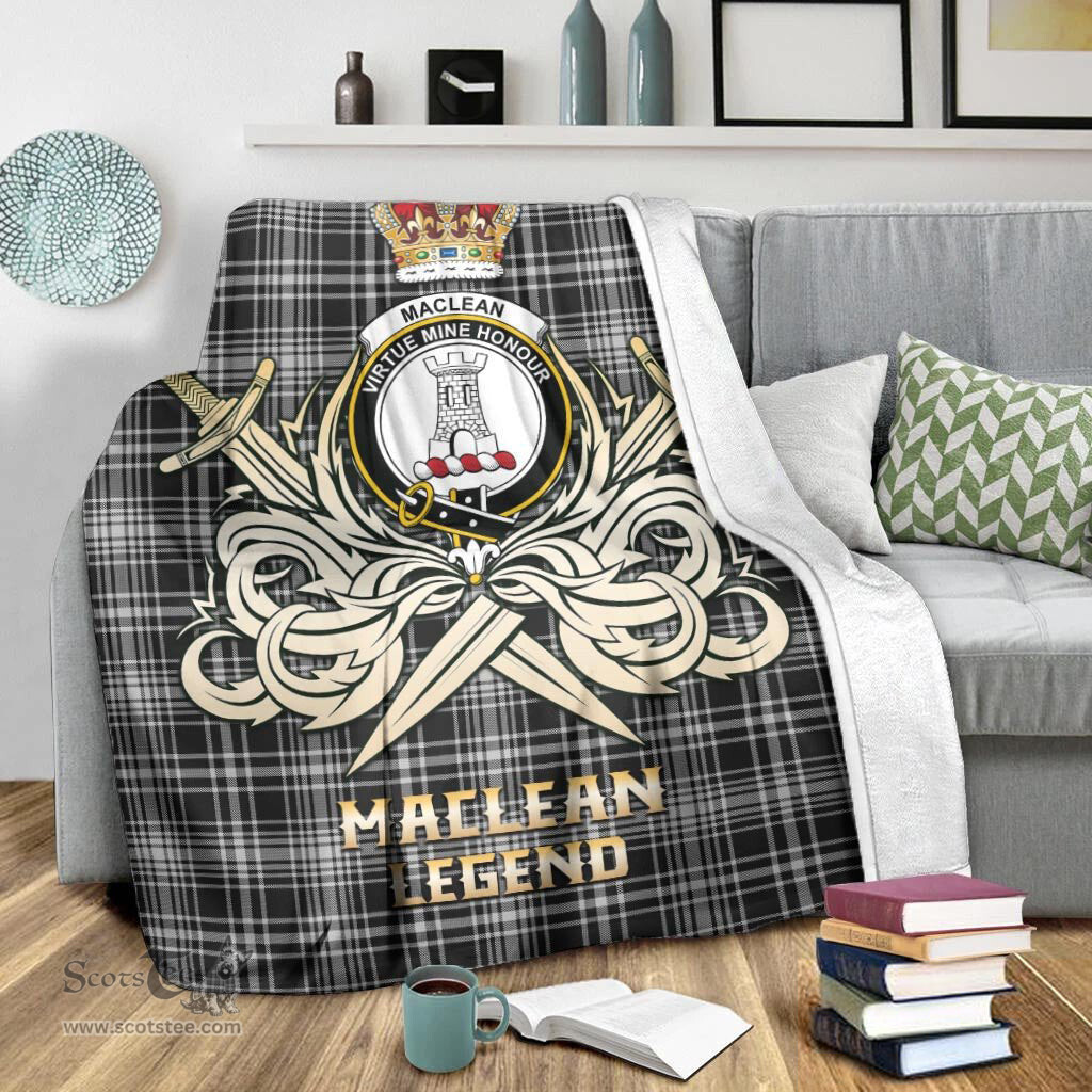 ScotsTee Shop Scottish MacLean Black and White Clan Crest Tartan Blanket The Golden Sword of Courageous Legacy Blanket