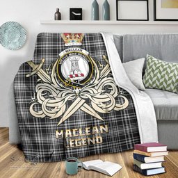 ScotsTee Shop Scottish MacLean Black and White Clan Crest Tartan Blanket The Golden Sword of Courageous Legacy Blanket