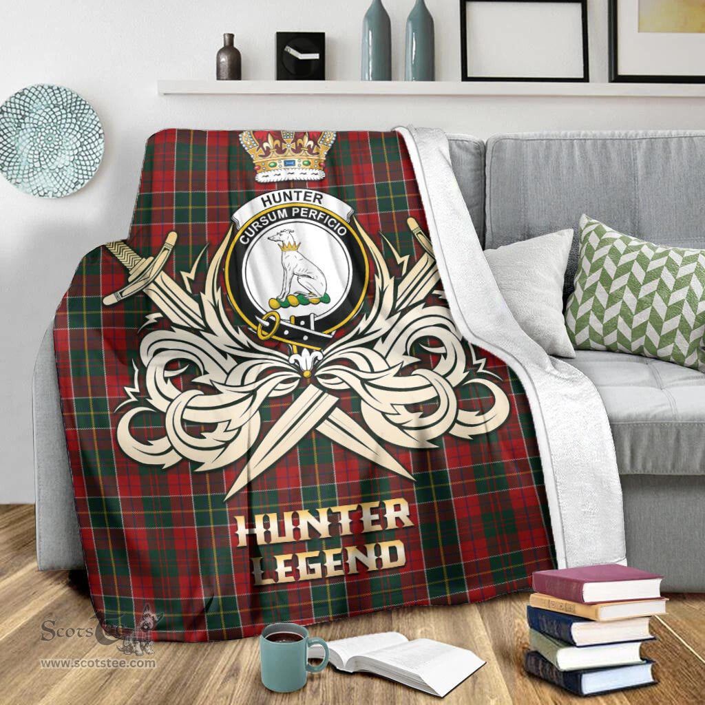 ScotsTee Shop Scottish Hunter USA Clan Crest Tartan Blanket The Golden Sword of Courageous Legacy Blanket