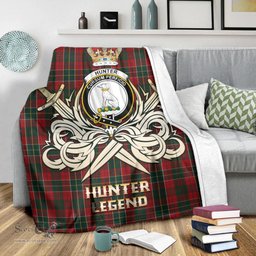 ScotsTee Shop Scottish Hunter USA Clan Crest Tartan Blanket The Golden Sword of Courageous Legacy Blanket