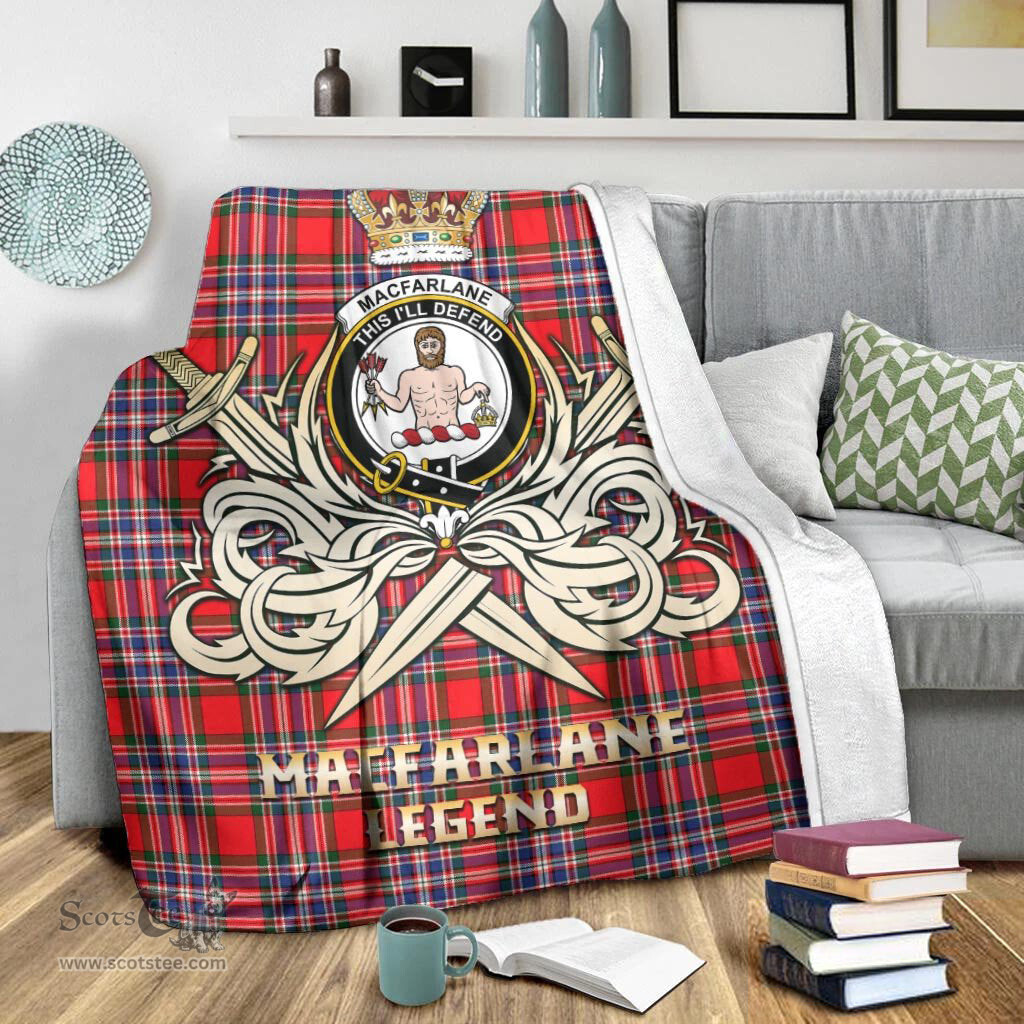 ScotsTee Shop Scottish MacFarlane Modern Clan Crest Tartan Blanket The Golden Sword of Courageous Legacy Blanket