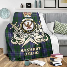 ScotsTee Shop Scottish Wishart Hunting Clan Crest Tartan Blanket The Golden Sword of Courageous Legacy Blanket