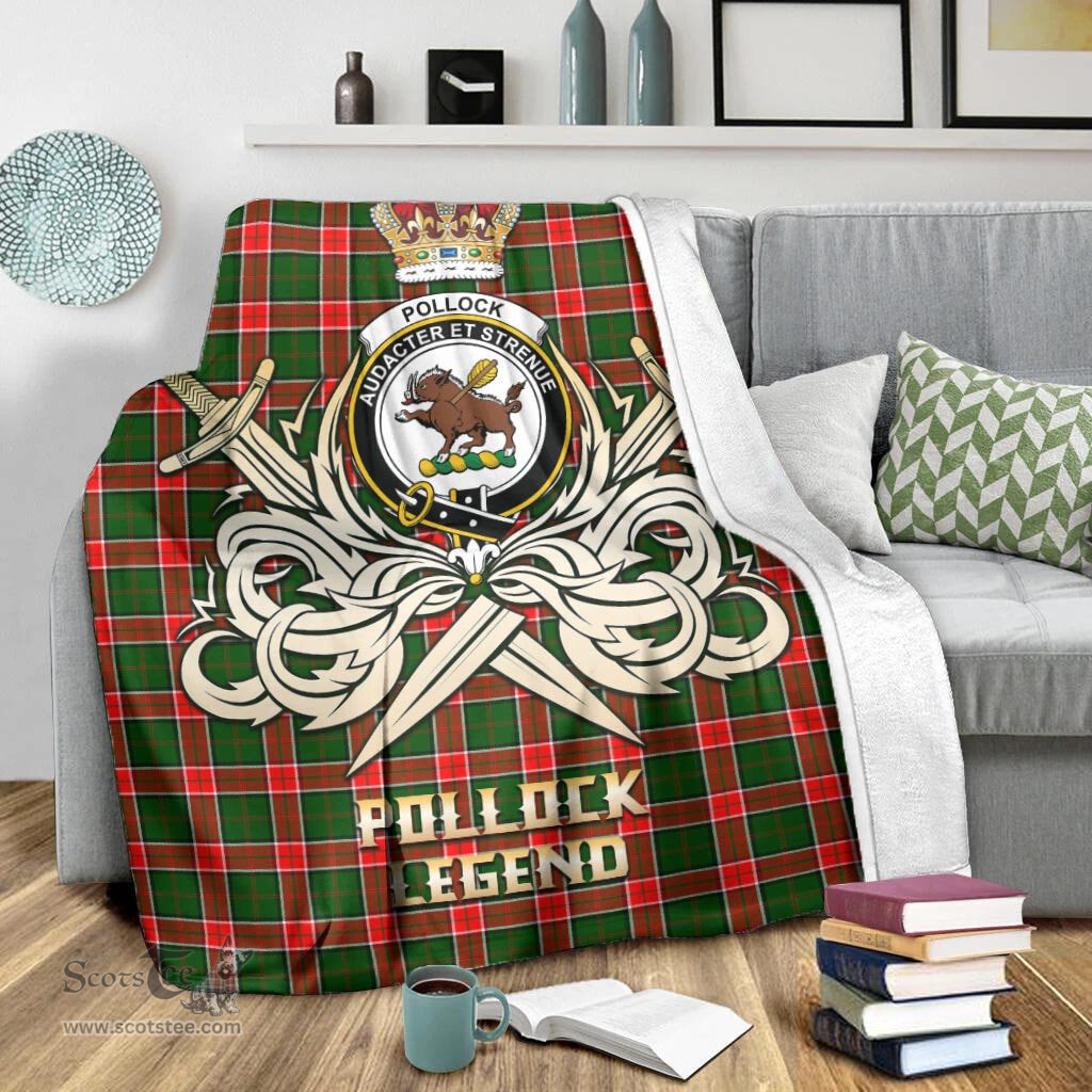 ScotsTee Shop Scottish Pollock Modern Clan Crest Tartan Blanket The Golden Sword of Courageous Legacy Blanket