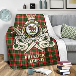 ScotsTee Shop Scottish Pollock Modern Clan Crest Tartan Blanket The Golden Sword of Courageous Legacy Blanket
