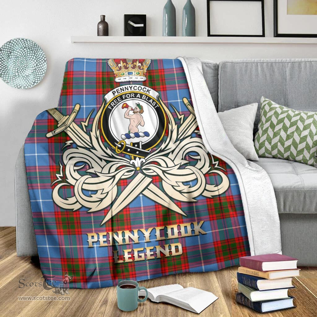 ScotsTee Shop Scottish Pennycook Clan Crest Tartan Blanket The Golden Sword of Courageous Legacy Blanket