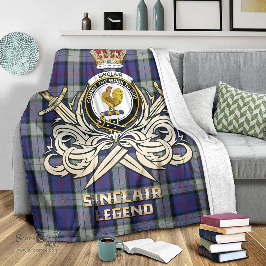 ScotsTee Shop Scottish Sinclair Dress Clan Crest Tartan Blanket The Golden Sword of Courageous Legacy Blanket