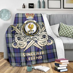 ScotsTee Shop Scottish Sinclair Dress Clan Crest Tartan Blanket The Golden Sword of Courageous Legacy Blanket