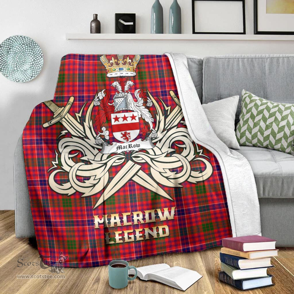 ScotsTee Shop Scottish MacRow Clan Crest Tartan Blanket The Golden Sword of Courageous Legacy Blanket