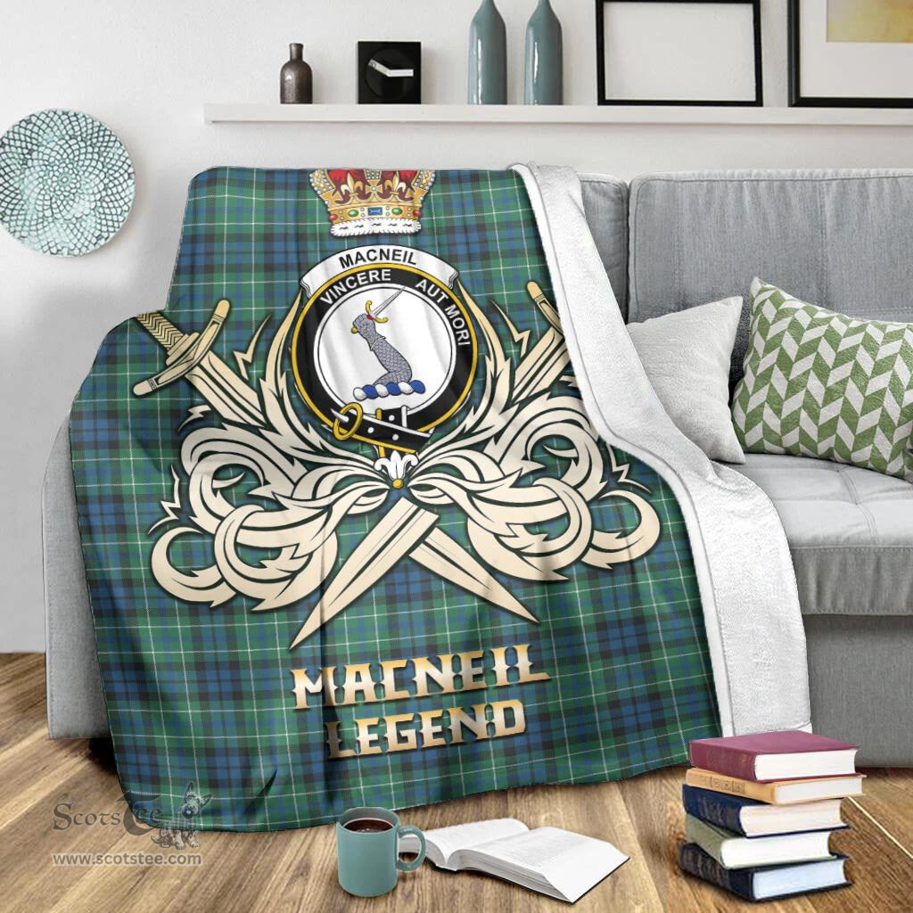 ScotsTee Shop Scottish MacNeil of Colonsay Ancient Clan Crest Tartan Blanket The Golden Sword of Courageous Legacy Blanket