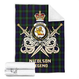 ScotsTee Shop Scottish Nicolson Green Hunting Clan Crest Tartan Blanket The Golden Sword of Courageous Legacy Blanket