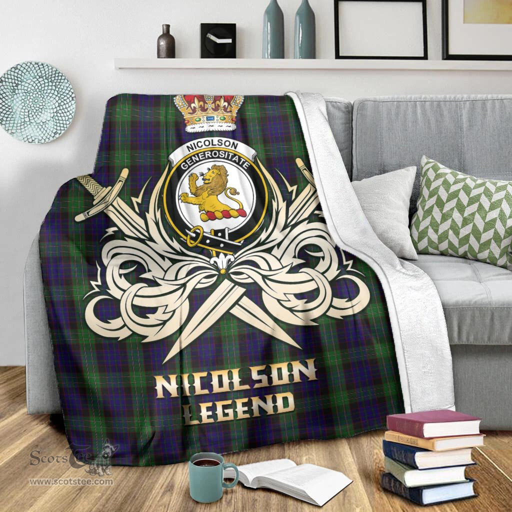 ScotsTee Shop Scottish Nicolson Green Hunting Clan Crest Tartan Blanket The Golden Sword of Courageous Legacy Blanket