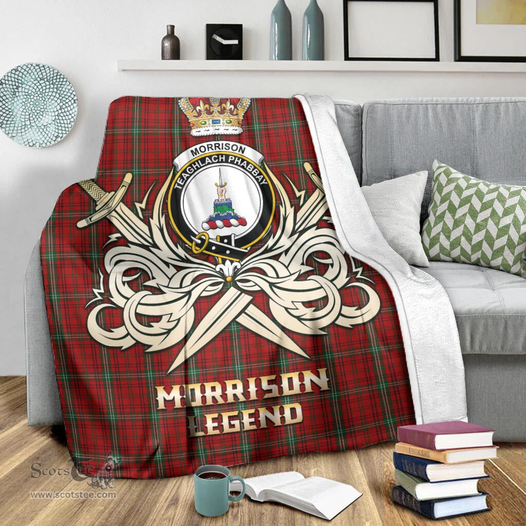 ScotsTee Shop Scottish Morrison Red Clan Crest Tartan Blanket The Golden Sword of Courageous Legacy Blanket