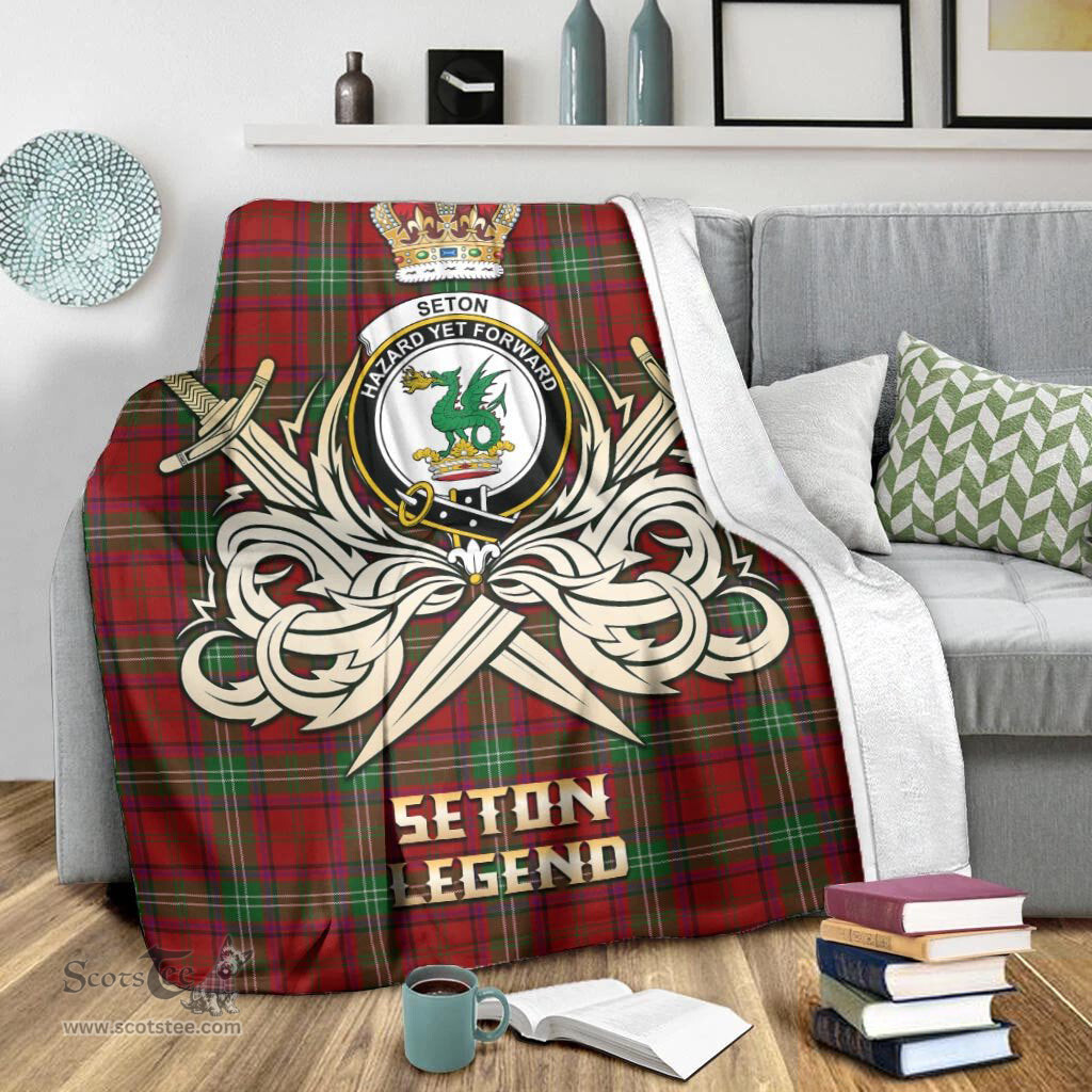 ScotsTee Shop Scottish Seton Clan Crest Tartan Blanket The Golden Sword of Courageous Legacy Blanket