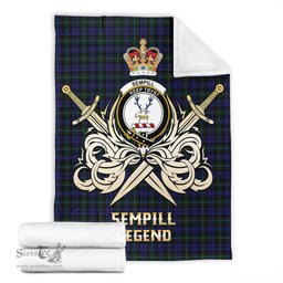 ScotsTee Shop Scottish Sempill Clan Crest Tartan Blanket The Golden Sword of Courageous Legacy Blanket