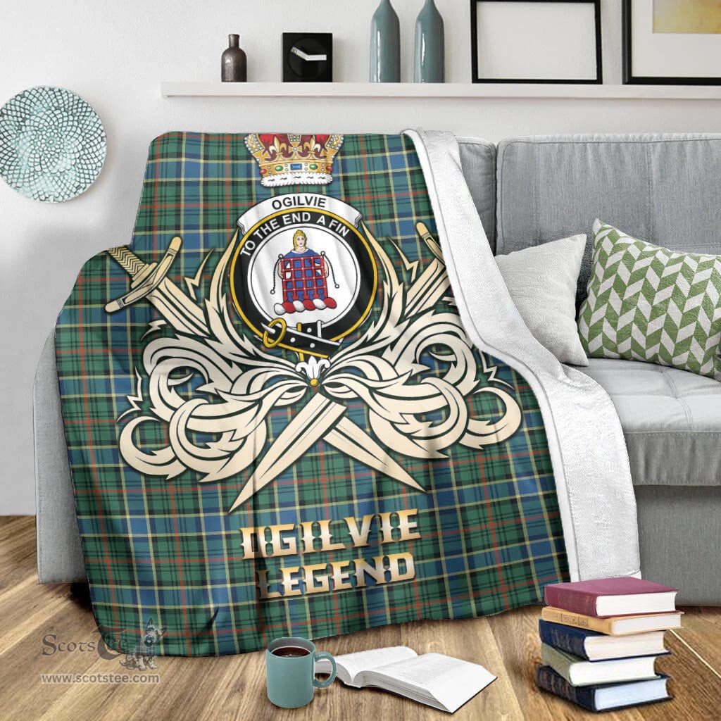 ScotsTee Shop Scottish Ogilvie (Ogilvy) Hunting Ancient Clan Crest Tartan Blanket The Golden Sword of Courageous Legacy Blanket