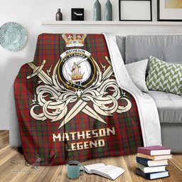ScotsTee Shop Scottish Matheson Dress Clan Crest Tartan Blanket The Golden Sword of Courageous Legacy Blanket