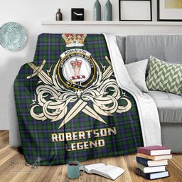 ScotsTee Shop Scottish Robertson Hunting Clan Crest Tartan Blanket The Golden Sword of Courageous Legacy Blanket