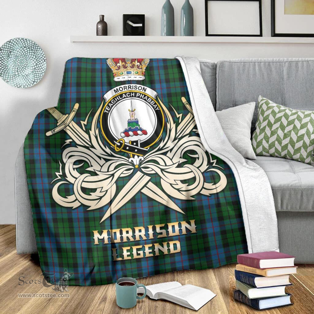 ScotsTee Shop Scottish Morrison Society Clan Crest Tartan Blanket The Golden Sword of Courageous Legacy Blanket