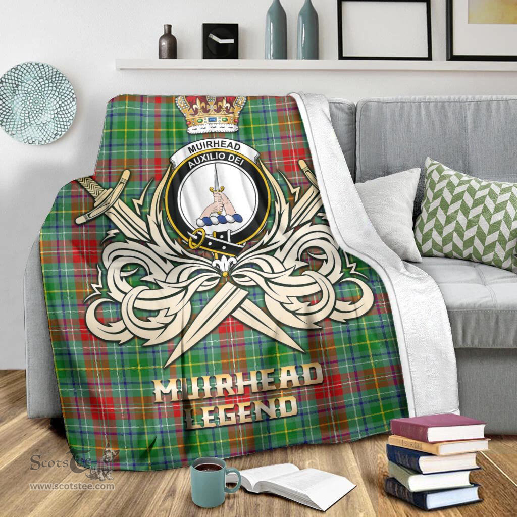 ScotsTee Shop Scottish Muirhead Clan Crest Tartan Blanket The Golden Sword of Courageous Legacy Blanket