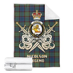 ScotsTee Shop Scottish Nicolson Hunting Ancient Clan Crest Tartan Blanket The Golden Sword of Courageous Legacy Blanket