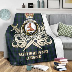 ScotsTee Shop Scottish Sutherland Clan Crest Tartan Blanket The Golden Sword of Courageous Legacy Blanket