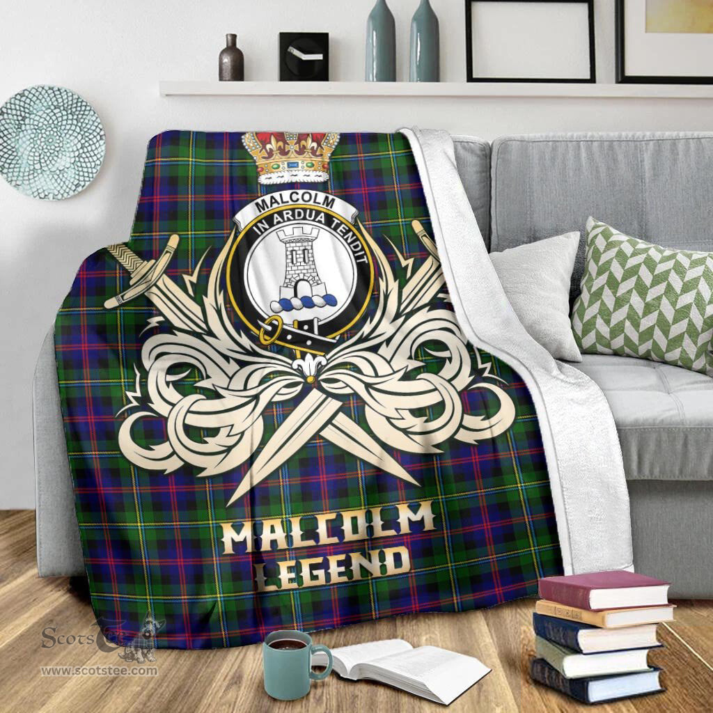 ScotsTee Shop Scottish Malcolm Clan Crest Tartan Blanket The Golden Sword of Courageous Legacy Blanket