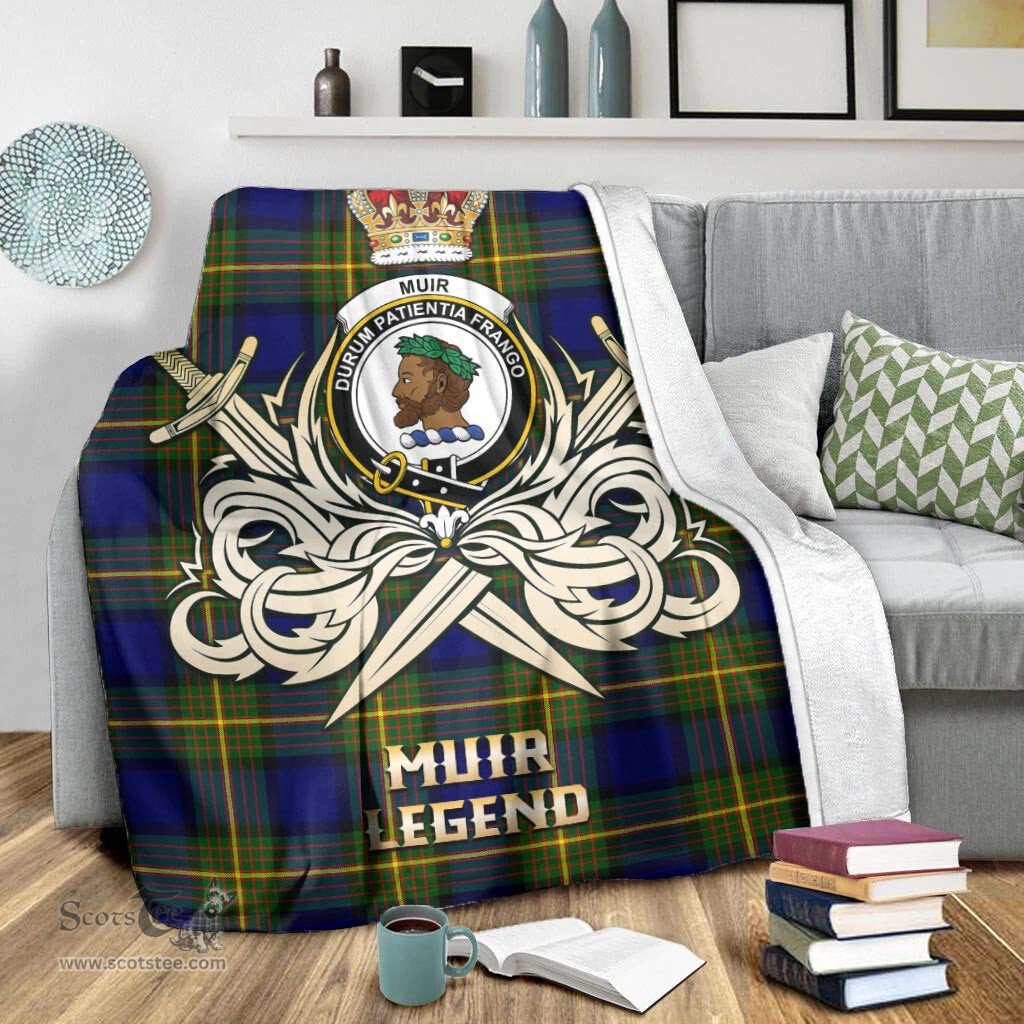ScotsTee Shop Scottish Muir Clan Crest Tartan Blanket The Golden Sword of Courageous Legacy Blanket