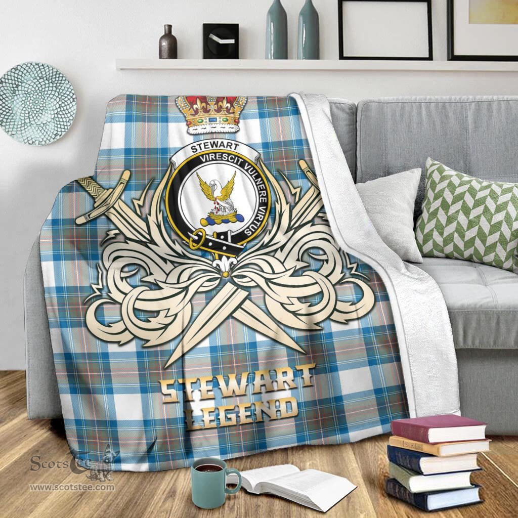 ScotsTee Shop Scottish Stewart Muted Blue Clan Crest Tartan Blanket The Golden Sword of Courageous Legacy Blanket