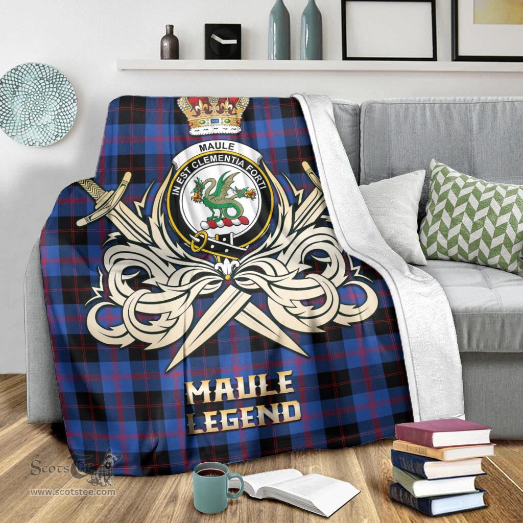 ScotsTee Shop Scottish Maule Clan Crest Tartan Blanket The Golden Sword of Courageous Legacy Blanket