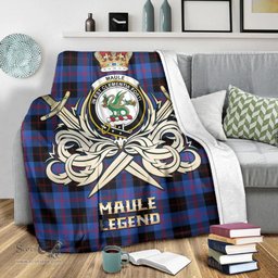 ScotsTee Shop Scottish Maule Clan Crest Tartan Blanket The Golden Sword of Courageous Legacy Blanket