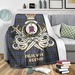 ScotsTee Shop Scottish Ogilvie (Ogilvy) Hunting Modern Clan Crest Tartan Blanket The Golden Sword of Courageous Legacy Blanket