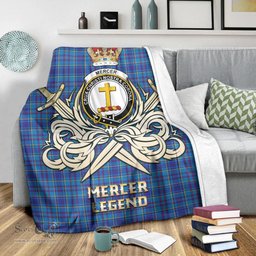 ScotsTee Shop Scottish Mercer Modern Clan Crest Tartan Blanket The Golden Sword of Courageous Legacy Blanket