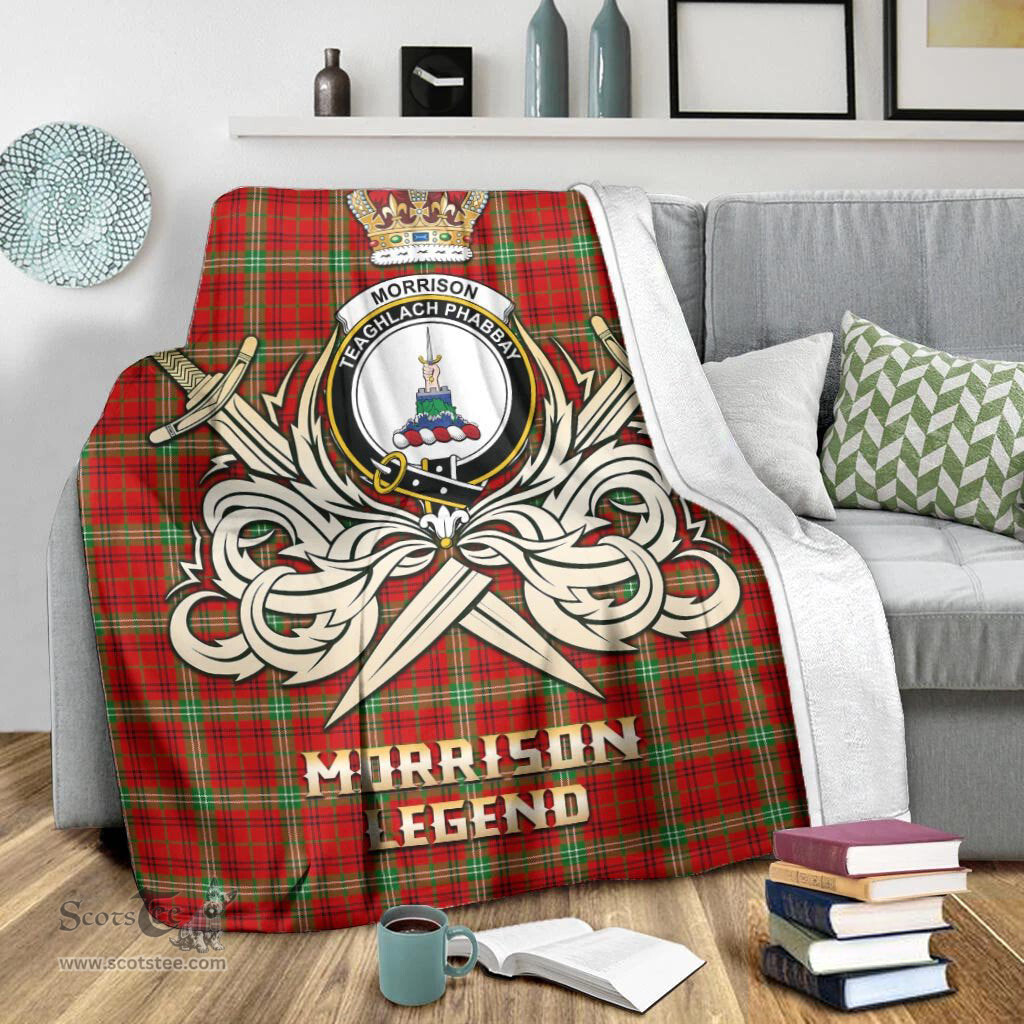ScotsTee Shop Scottish Morrison Red Modern Clan Crest Tartan Blanket The Golden Sword of Courageous Legacy Blanket