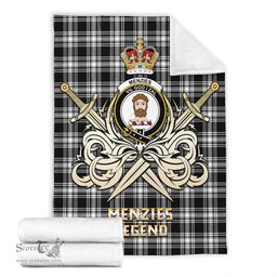 ScotsTee Shop Scottish Menzies Black and White Clan Crest Tartan Blanket The Golden Sword of Courageous Legacy Blanket