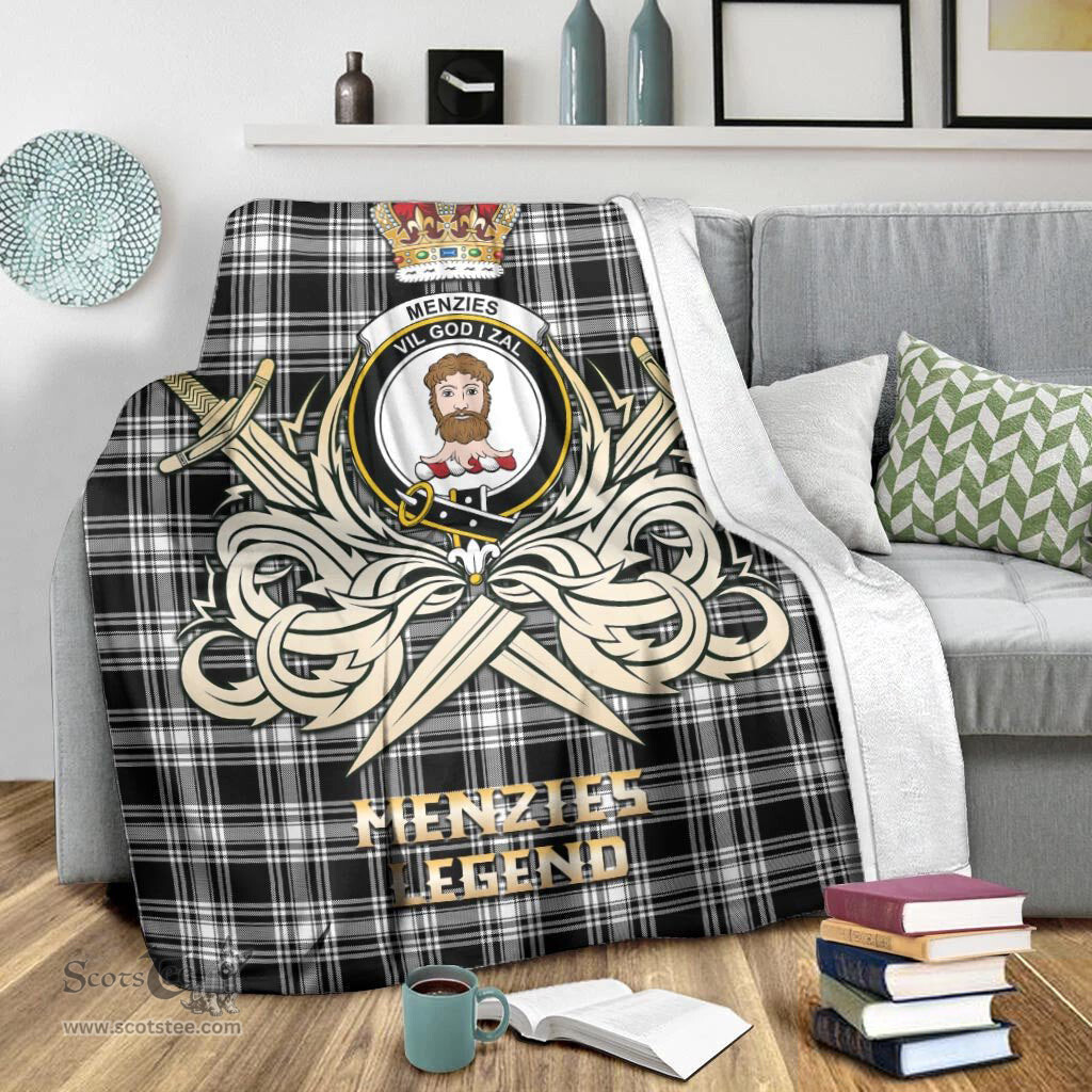 ScotsTee Shop Scottish Menzies Black and White Clan Crest Tartan Blanket The Golden Sword of Courageous Legacy Blanket
