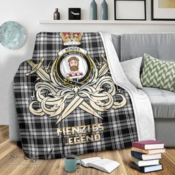 ScotsTee Shop Scottish Menzies Black and White Clan Crest Tartan Blanket The Golden Sword of Courageous Legacy Blanket